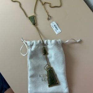NWT KENDRA SCOTT Collins Vintage Gold Y Necklace in Olive Epidote